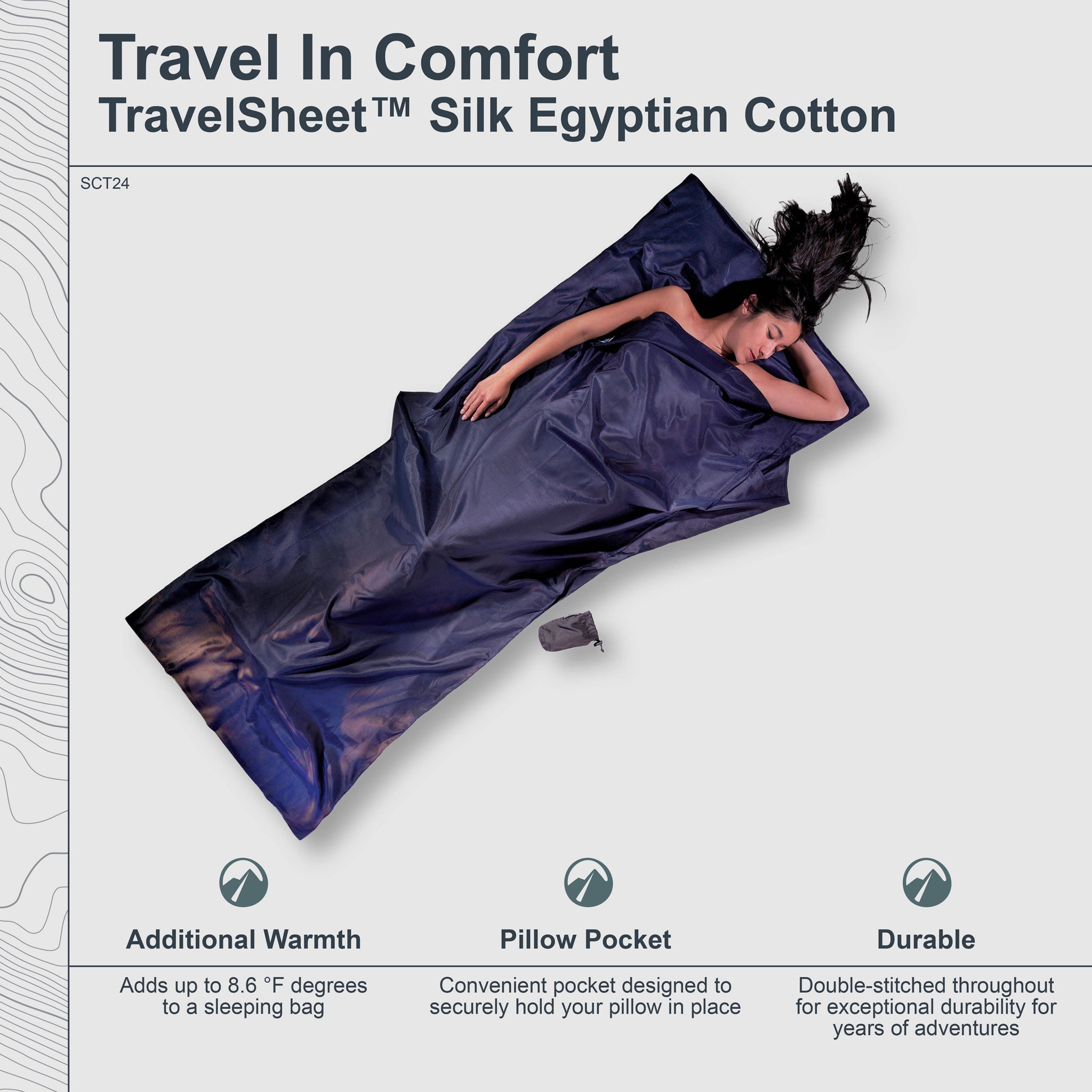 Drap De Voyage Cocoon Egyptian Cotton Insect Shield® – Format Mummy – Sable