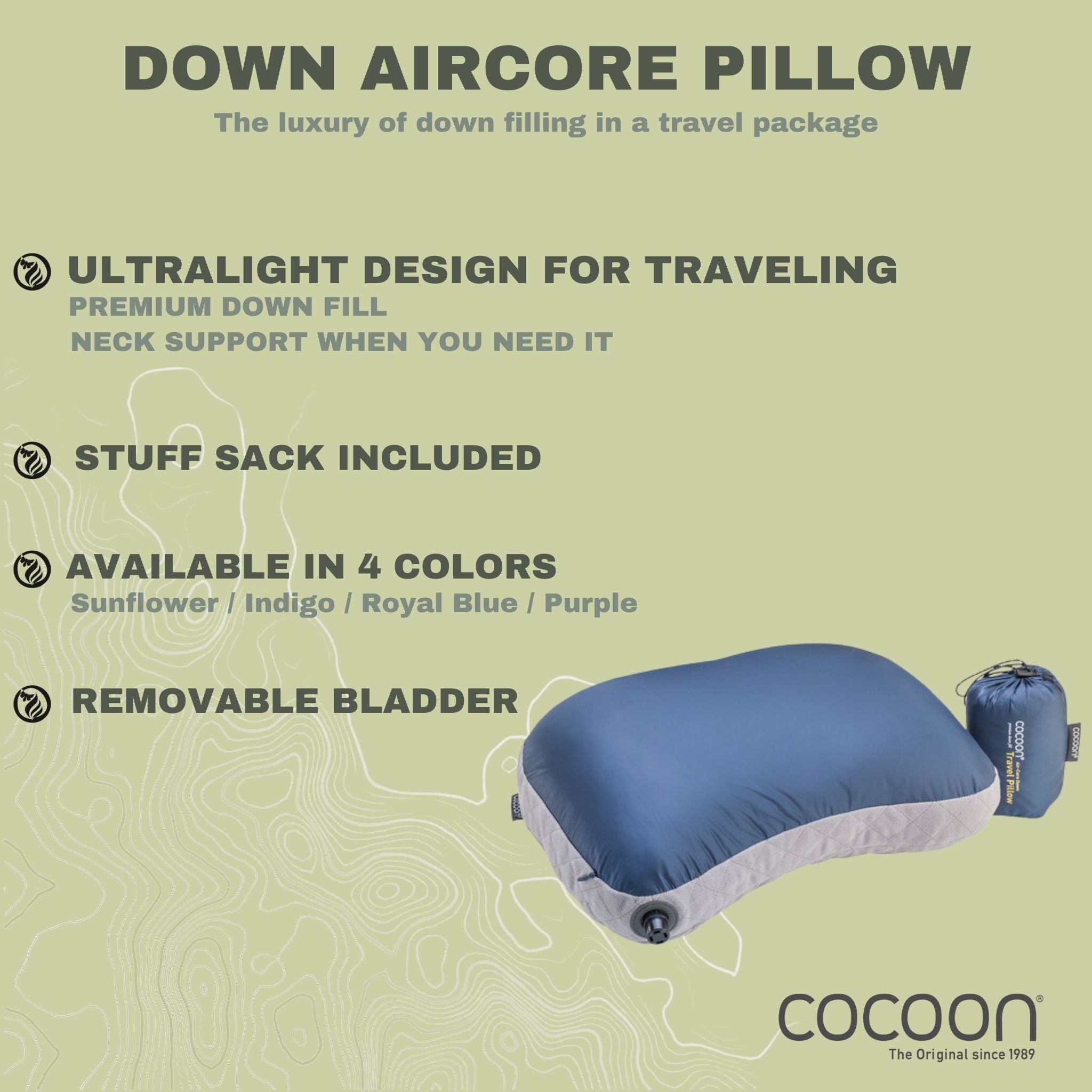 Ultralight Down Backpacking Pillow with Inflatable Air Core